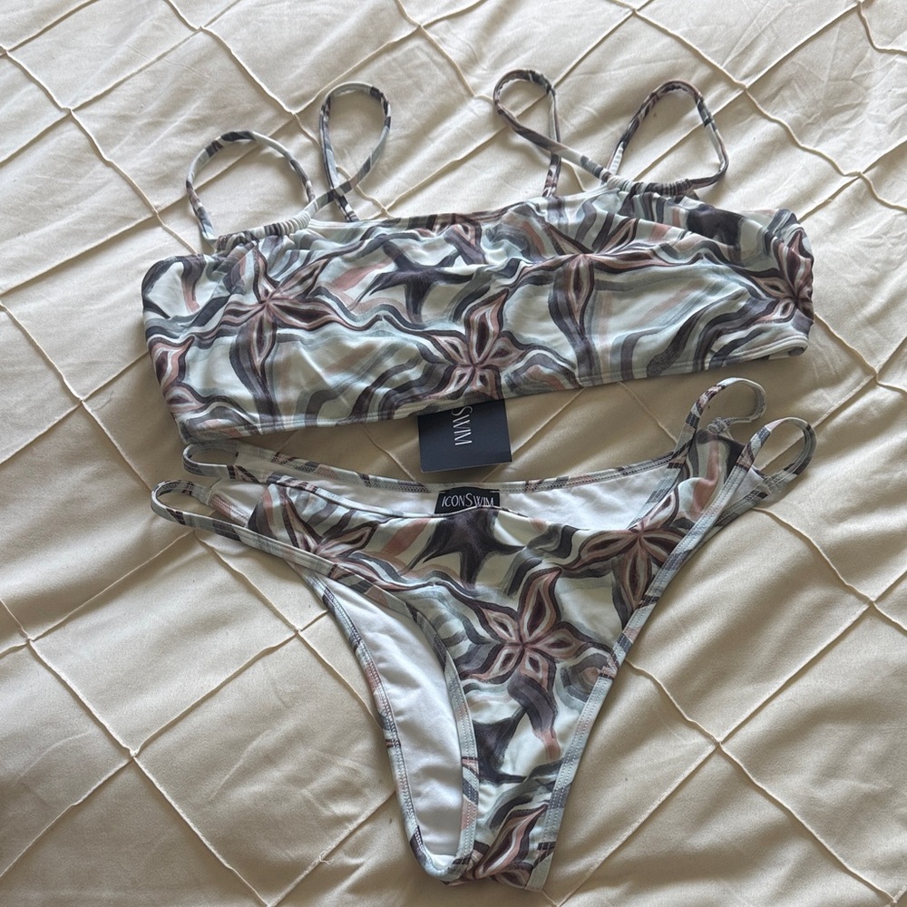 Icon Swim Patterned Two-Piece Bikini - Cream, Brown, Green